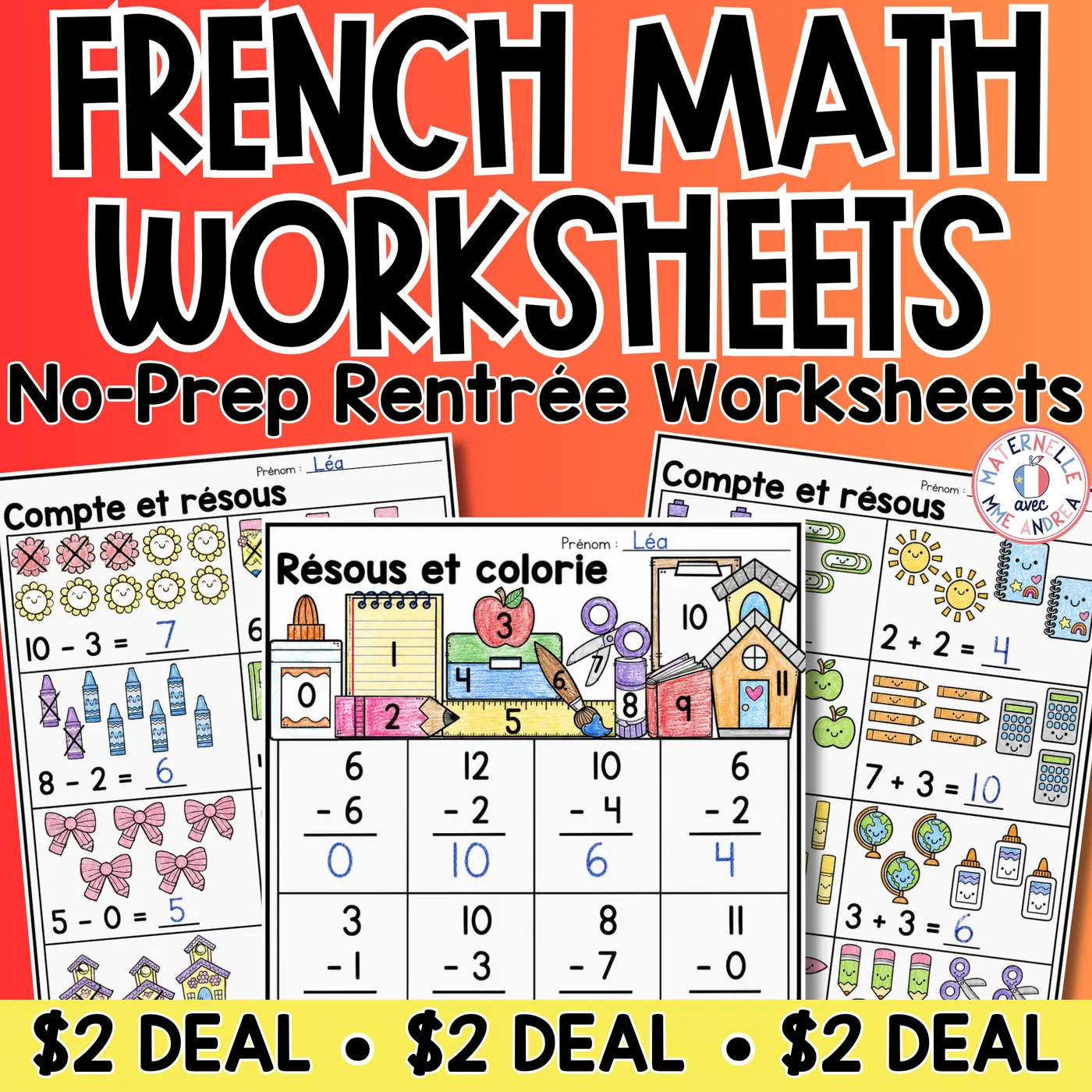French Back to School Math Worksheets | Number Sense, Addition and Subtraction