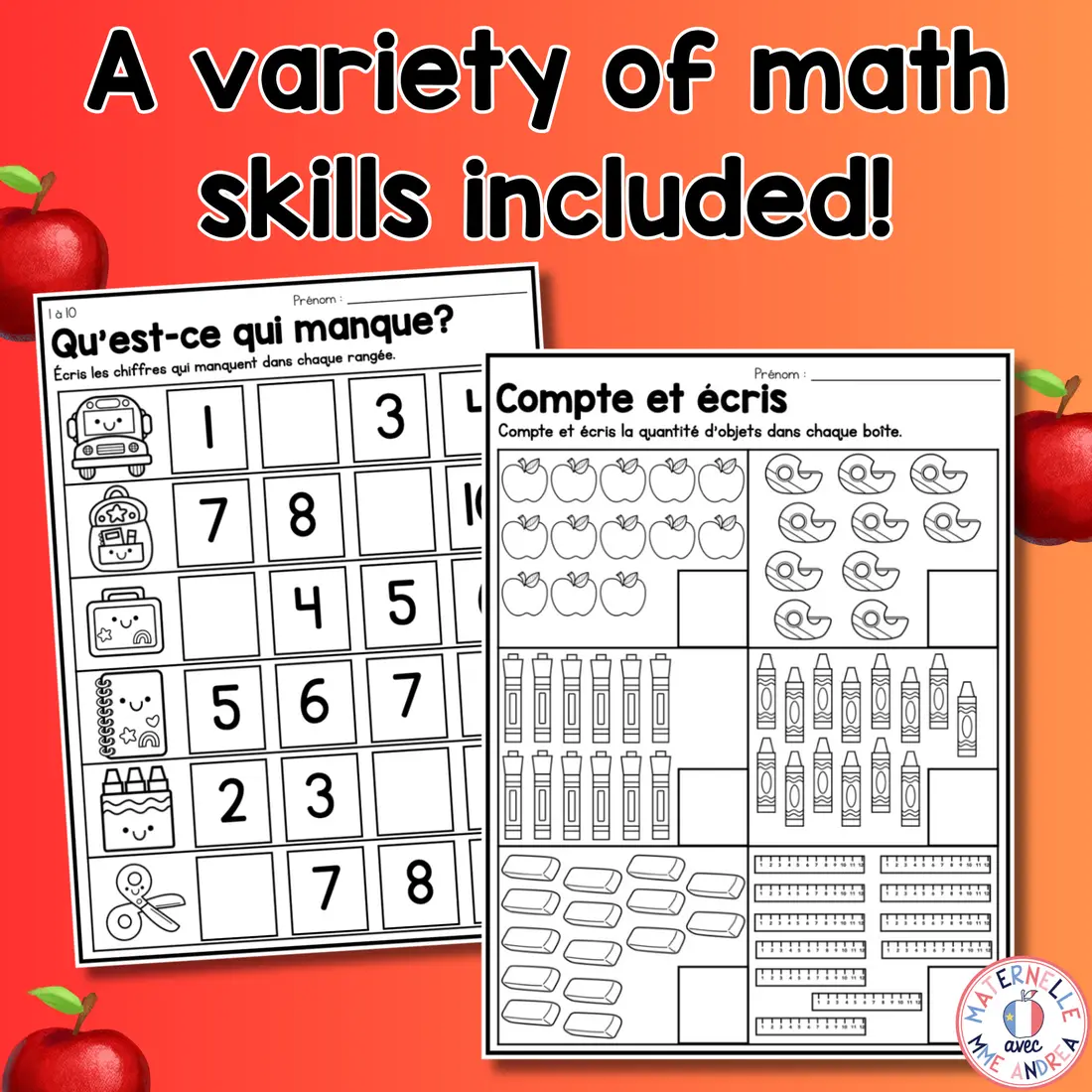 French Back to School Math Worksheets | Number Sense, Addition and Subtraction — image 3
