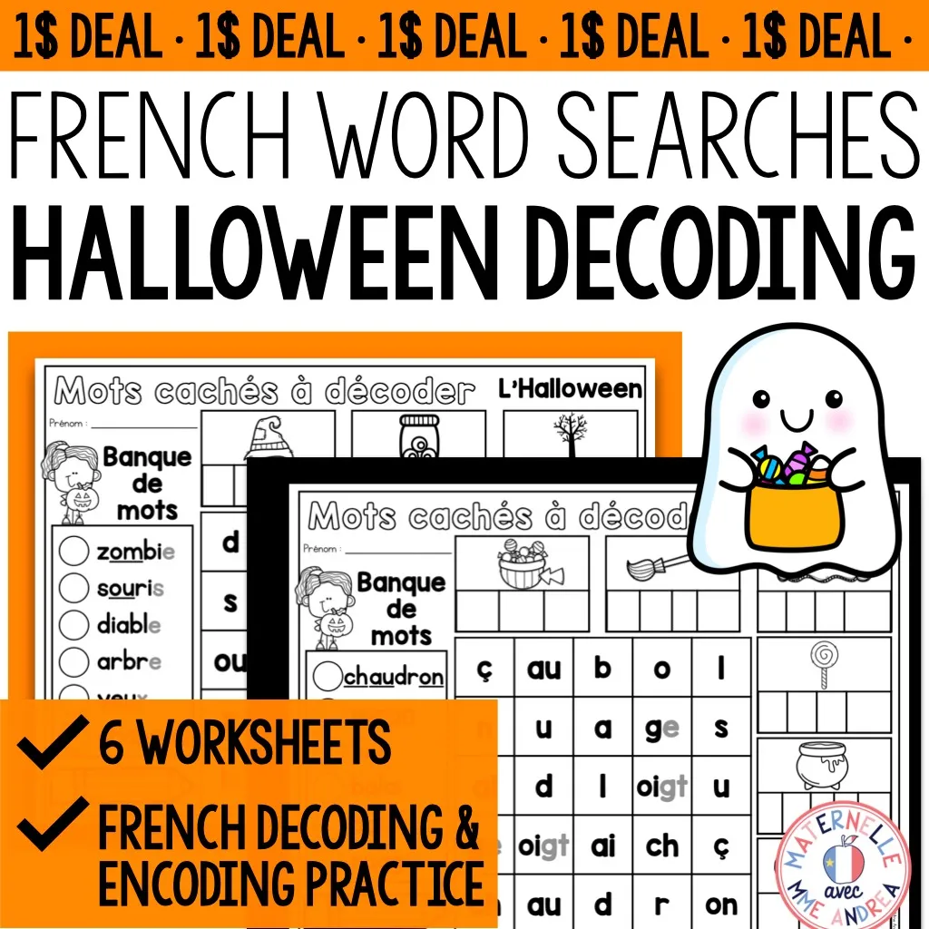 FRENCH Halloween Decoding Practice Word Searches | Mots cachés decodable pour l'Halloween