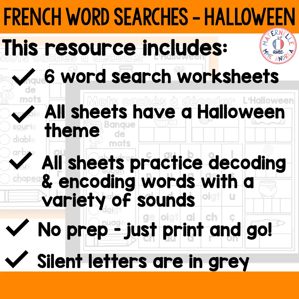 FRENCH Halloween Decoding Practice Word Searches | Mots cachés decodable pour l'Halloween — image 3