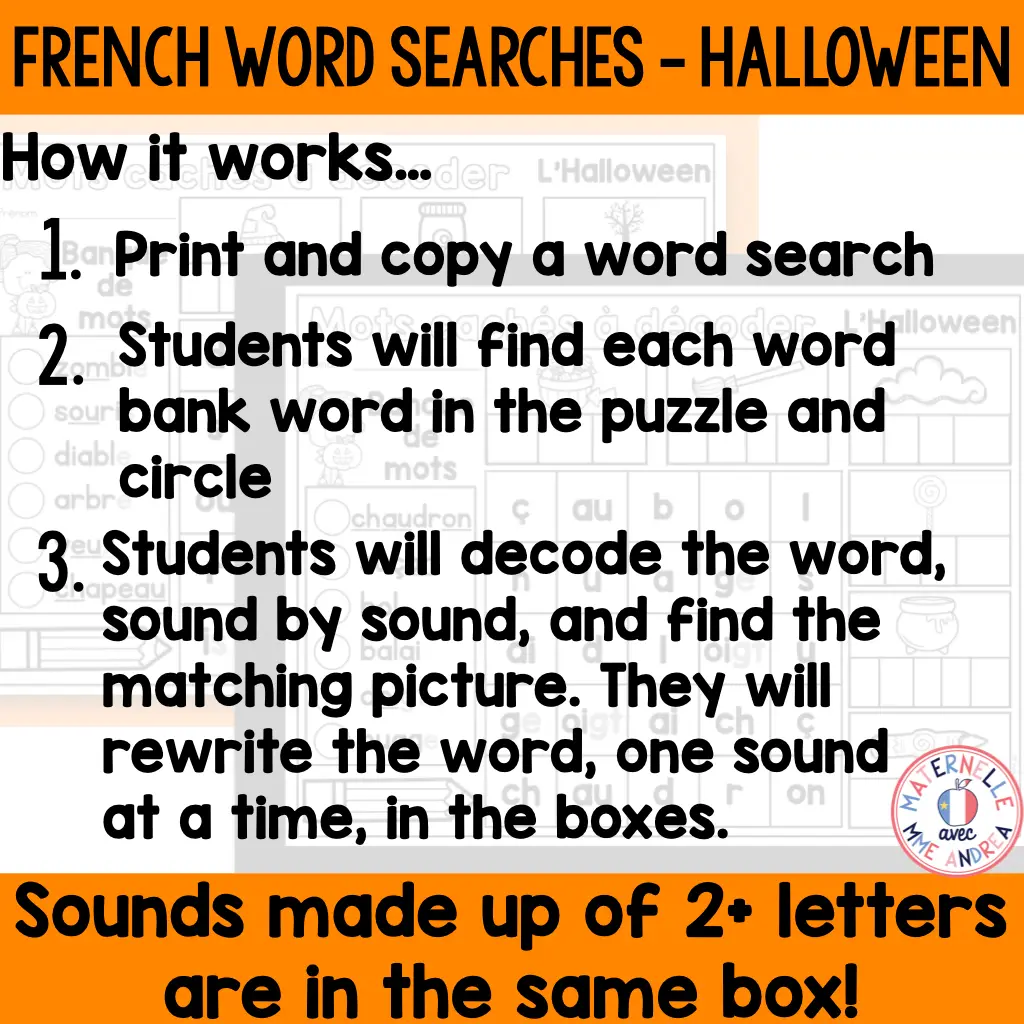 FRENCH Halloween Decoding Practice Word Searches | Mots cachés decodable pour l'Halloween — image 4