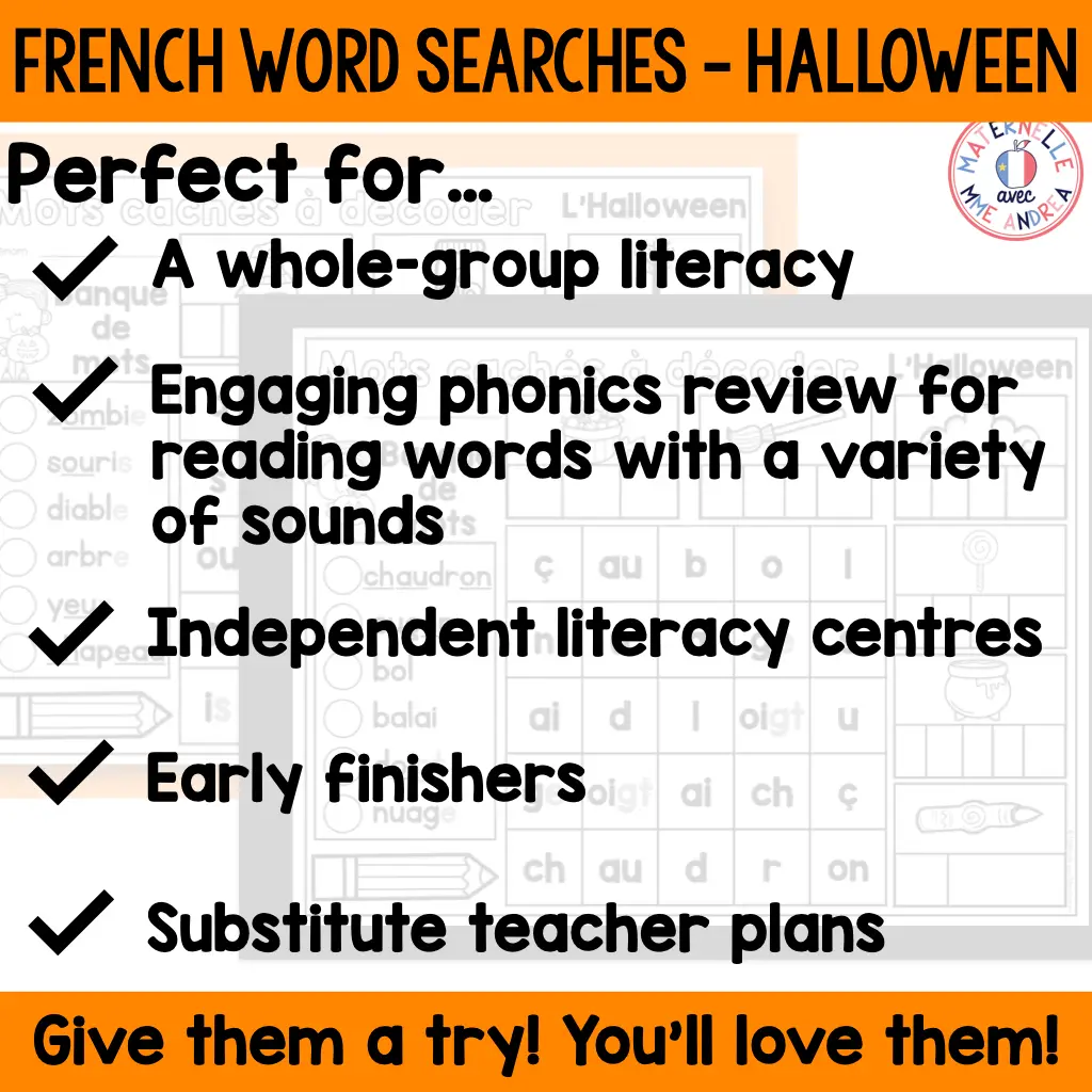 FRENCH Halloween Decoding Practice Word Searches | Mots cachés decodable pour l'Halloween — image 6