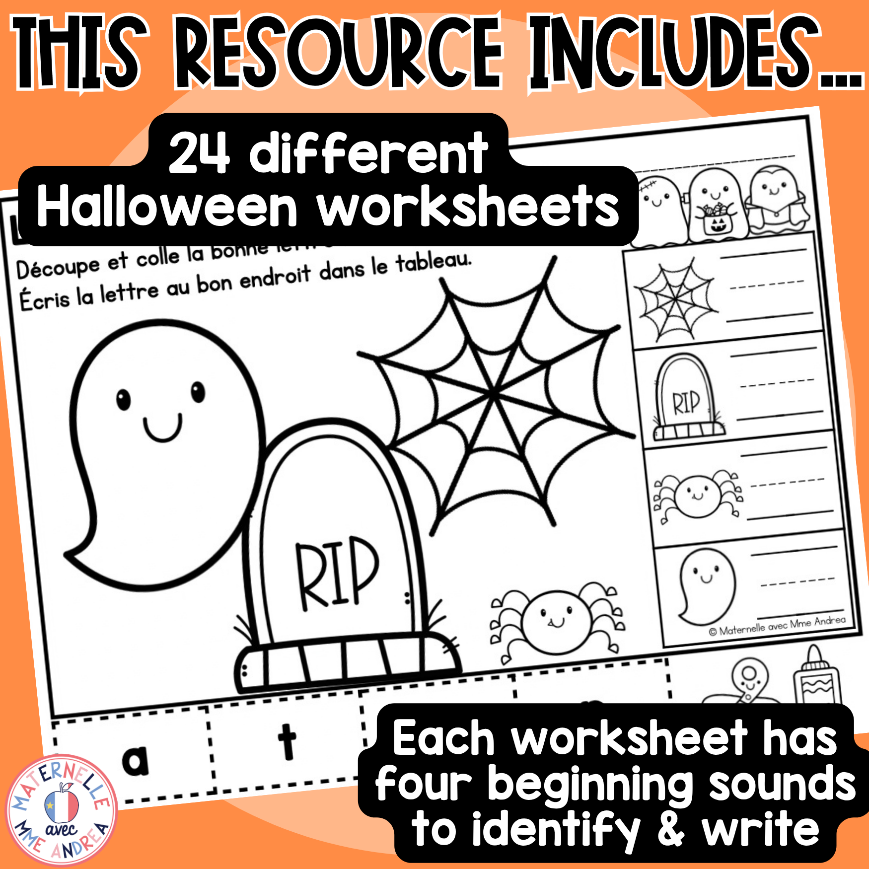 French Halloween Beginning Sounds Worksheets | La lettre initiale & le son initial | 24 No-Prep Worksheets — image 2