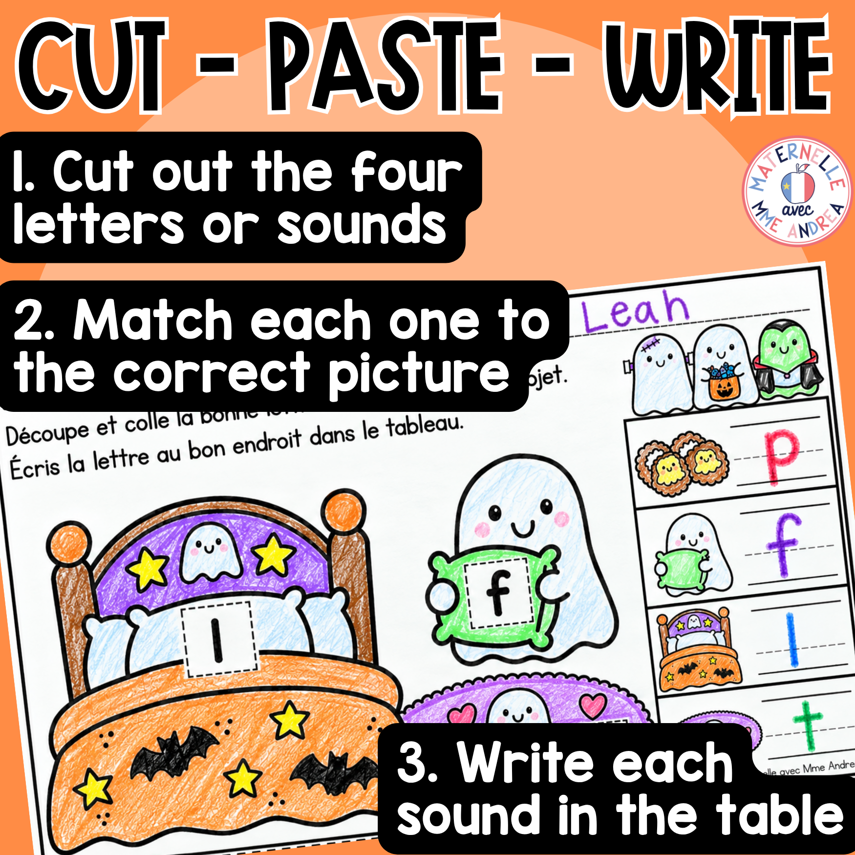 French Halloween Beginning Sounds Worksheets | La lettre initiale & le son initial | 24 No-Prep Worksheets — image 3