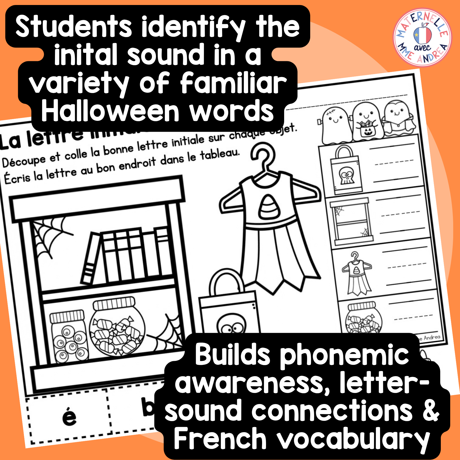 French Halloween Beginning Sounds Worksheets | La lettre initiale & le son initial | 24 No-Prep Worksheets — image 4