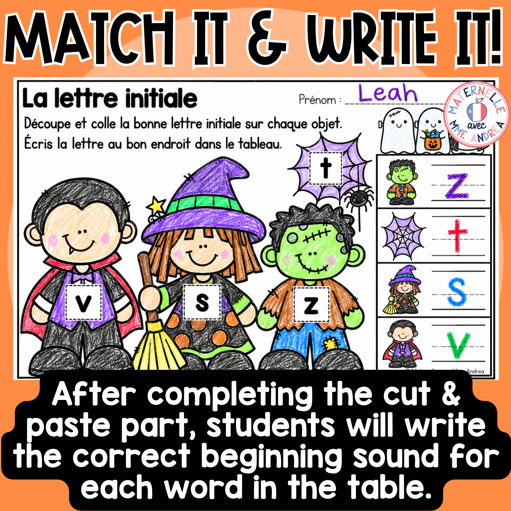 French Halloween Beginning Sounds Worksheets | La lettre initiale & le son initial | 24 No-Prep Worksheets — image 5