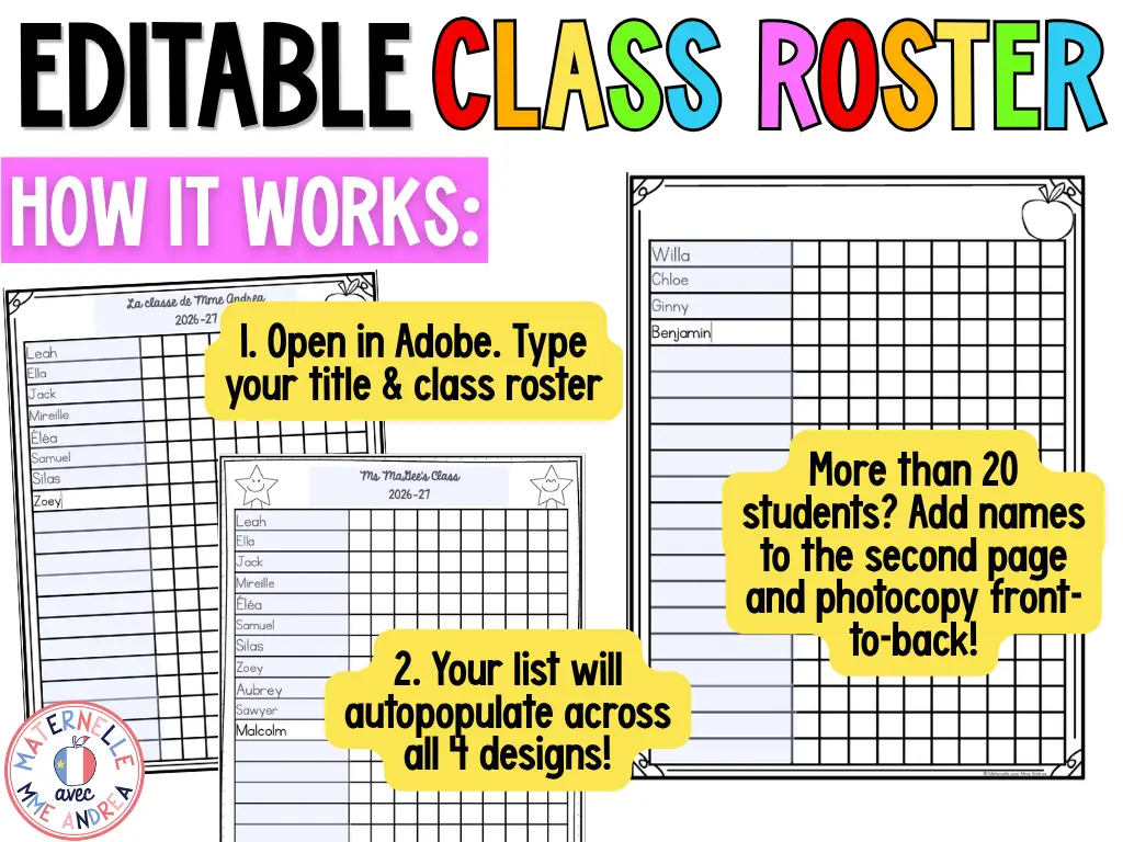 Editable Back to School Student Checklist Template | French English Class Roster — image 2