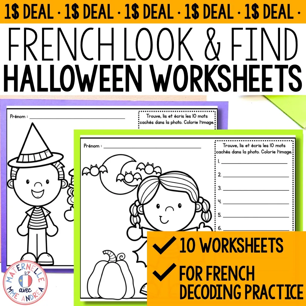 French Halloween Look & Find Decoding Vowel Sounds Practice Worksheets