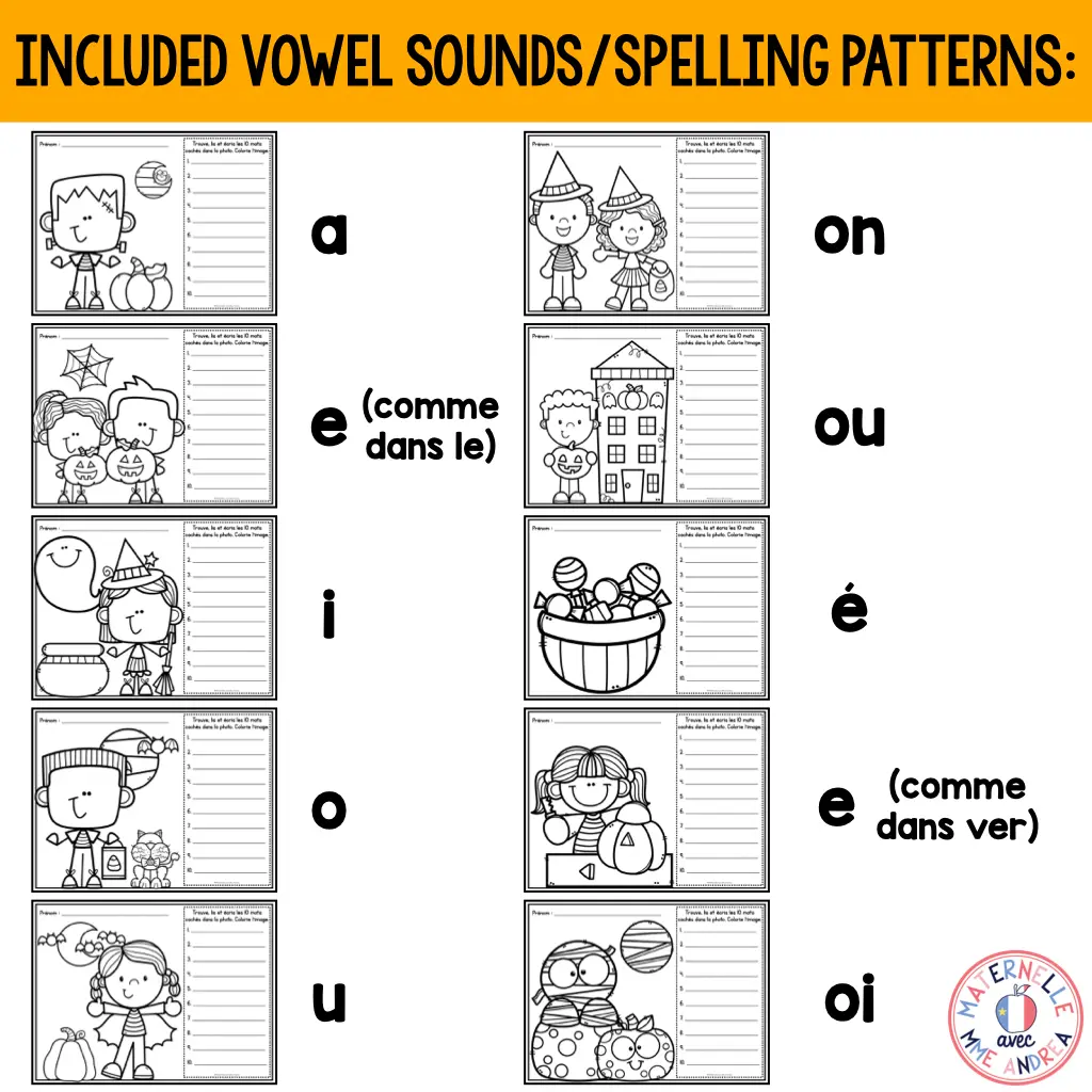 French Halloween Look & Find Decoding Vowel Sounds Practice Worksheets — image 7