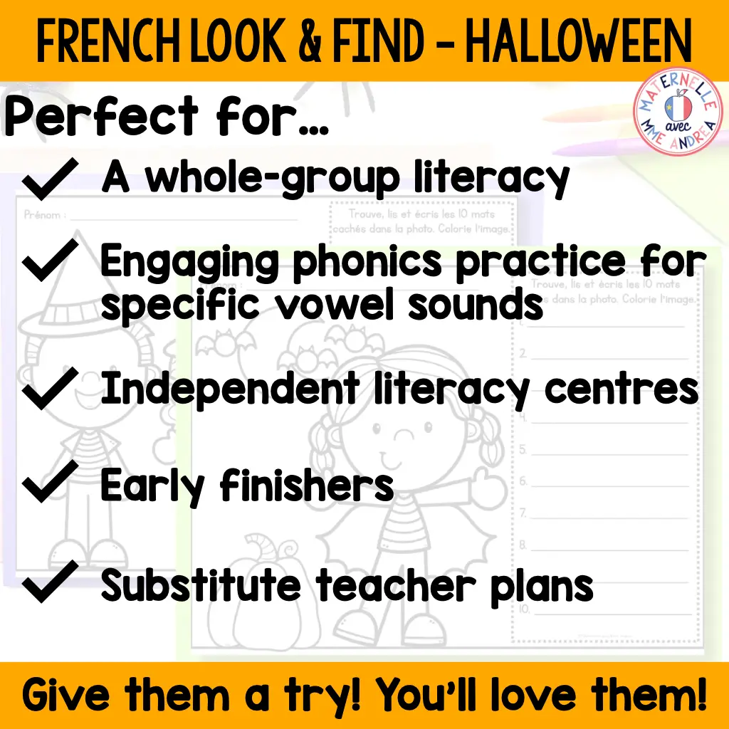 French Halloween Look & Find Decoding Vowel Sounds Practice Worksheets — image 6