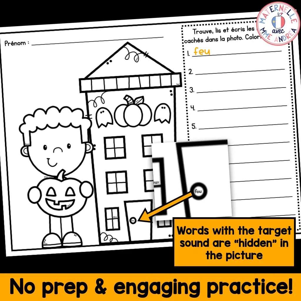 French Halloween Look & Find Decoding Vowel Sounds Practice Worksheets — image 5