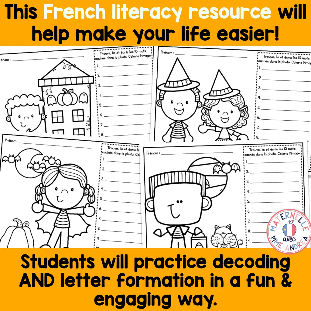 French Halloween Look & Find Decoding Vowel Sounds Practice Worksheets — image 2