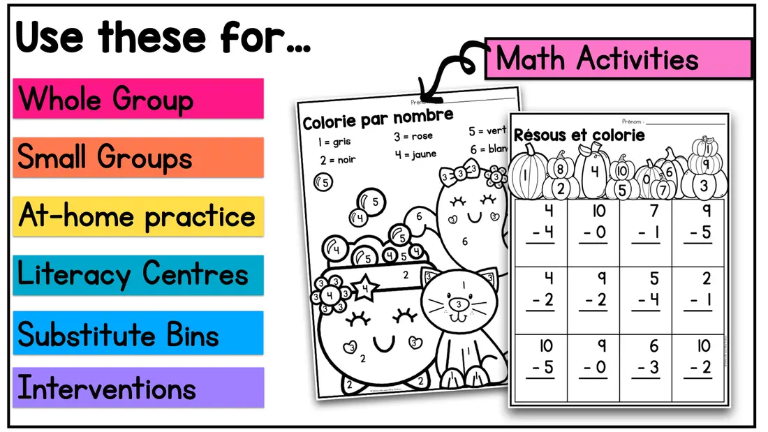 French Fall Halloween Activities & Worksheets | Maternelle Math & Literacy Pack — image 3