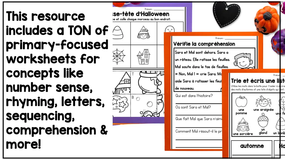French Fall Halloween Activities & Worksheets | Maternelle Math & Literacy Pack — image 4