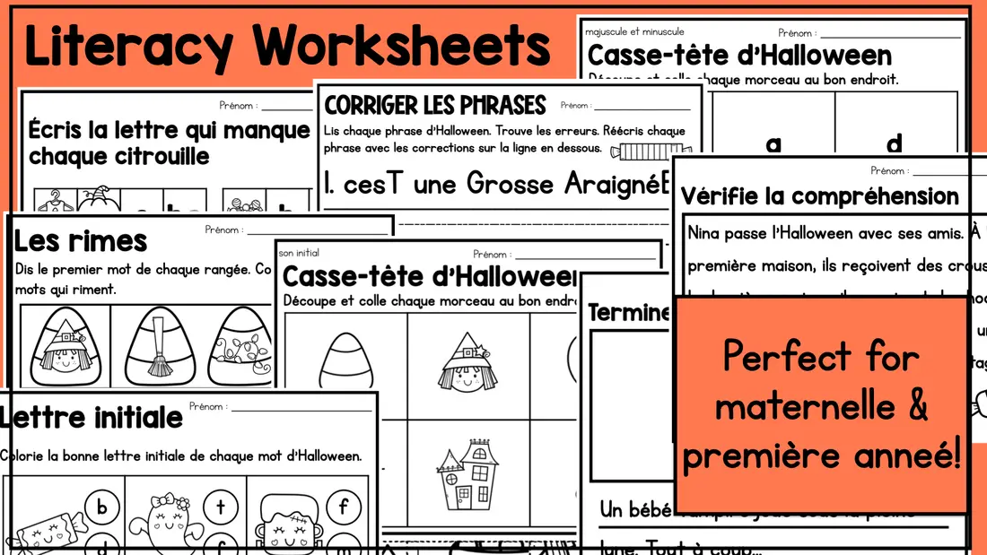 French Fall Halloween Activities & Worksheets | Maternelle Math & Literacy Pack — image 6