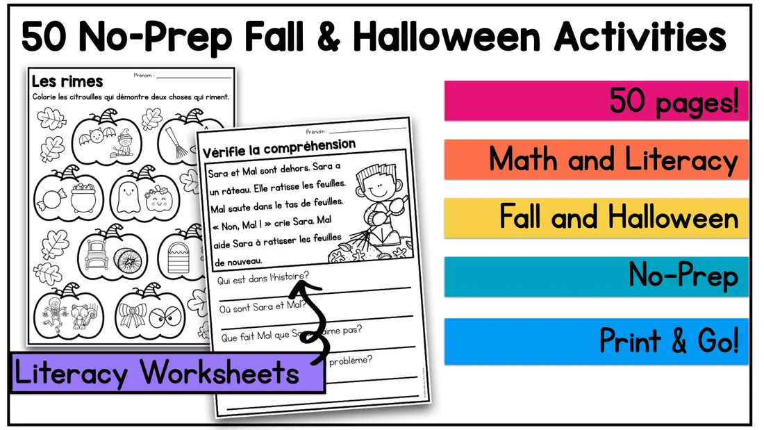 French Fall Halloween Activities & Worksheets | Maternelle Math & Literacy Pack — image 2
