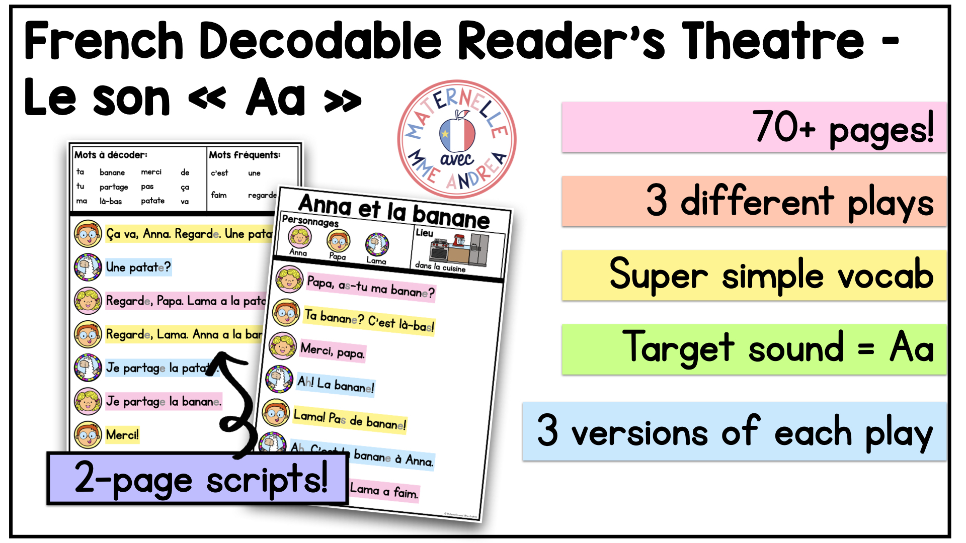 French Decodable Reader’s Theatre Scripts | Short Plays for Fluency - Aa Sound — image 2