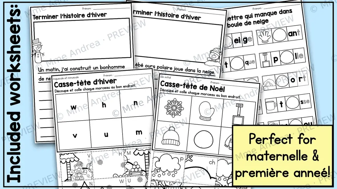 French Winter No-Prep Literacy Worksheets for maternelle & 1e année - $2 DEAL — image 6