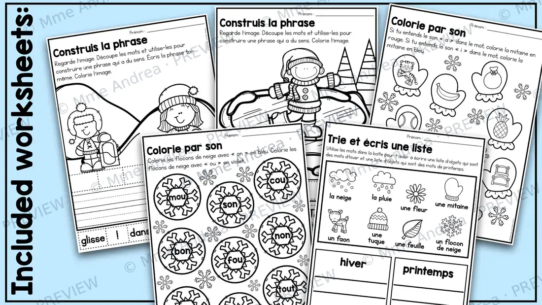 French Winter No-Prep Literacy Worksheets for maternelle & 1e année - $2 DEAL — image 4