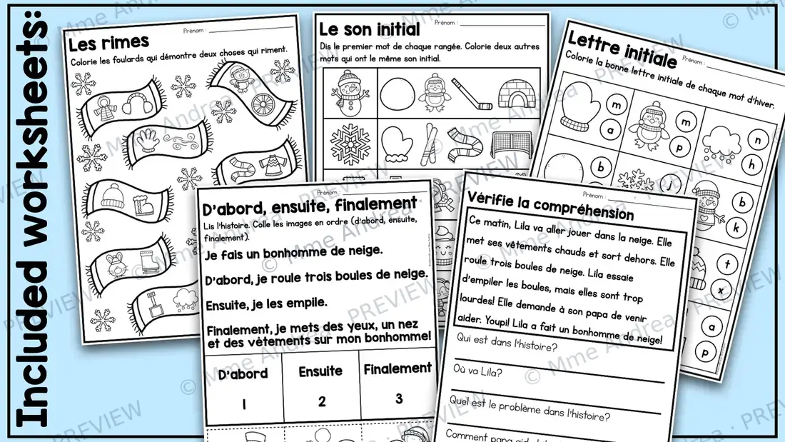 French Winter No-Prep Literacy Worksheets for maternelle & 1e année - $2 DEAL — image 5