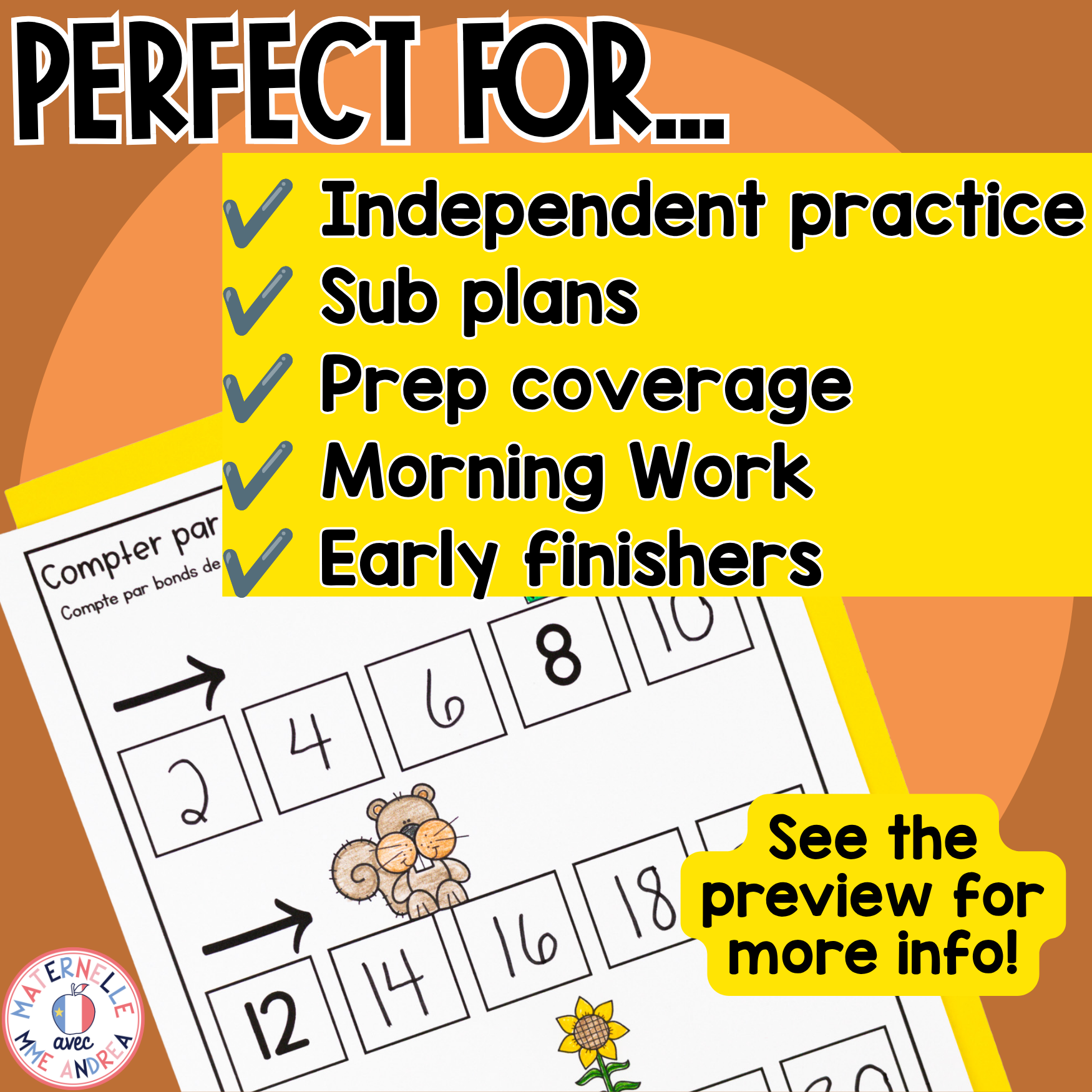 FRENCH First Grade No Prep Math Worksheets NOVEMBER Grade 1 / Première année — image 4