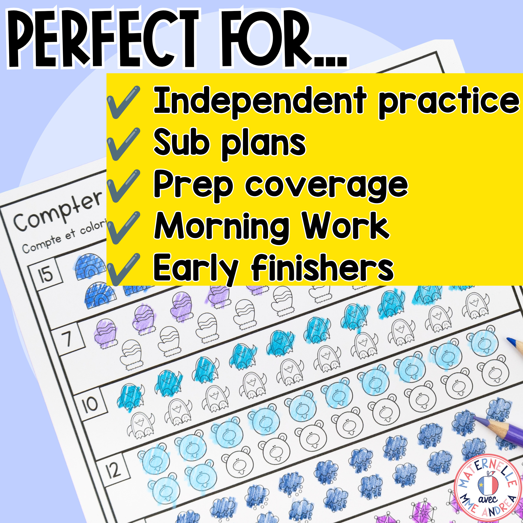 French Math Worksheets for January | First Grade No Prep Winter Math Activities — image 4