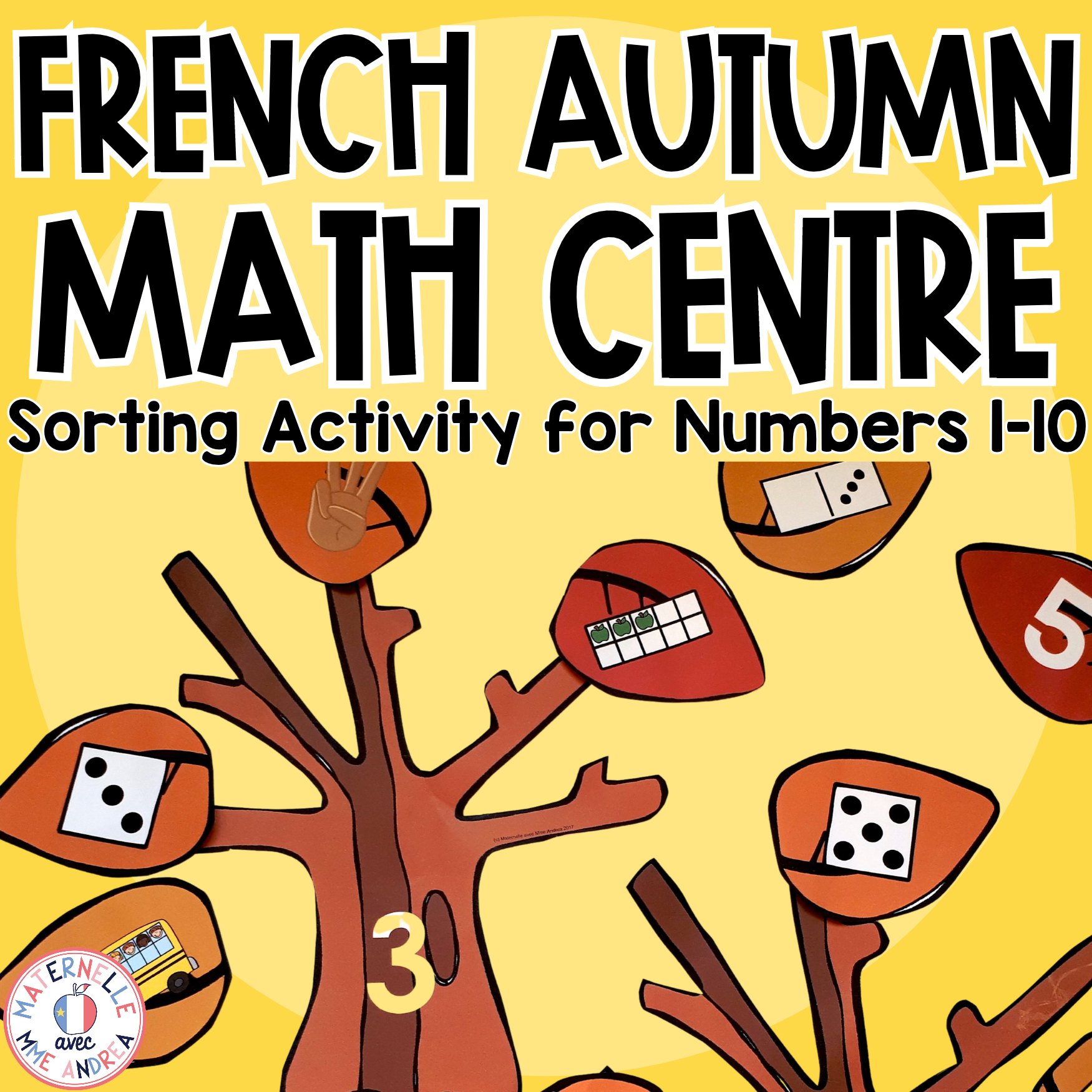 French Fall Number Sense Centre | Leaf Sorting Math Activity for Numbers 1–10
