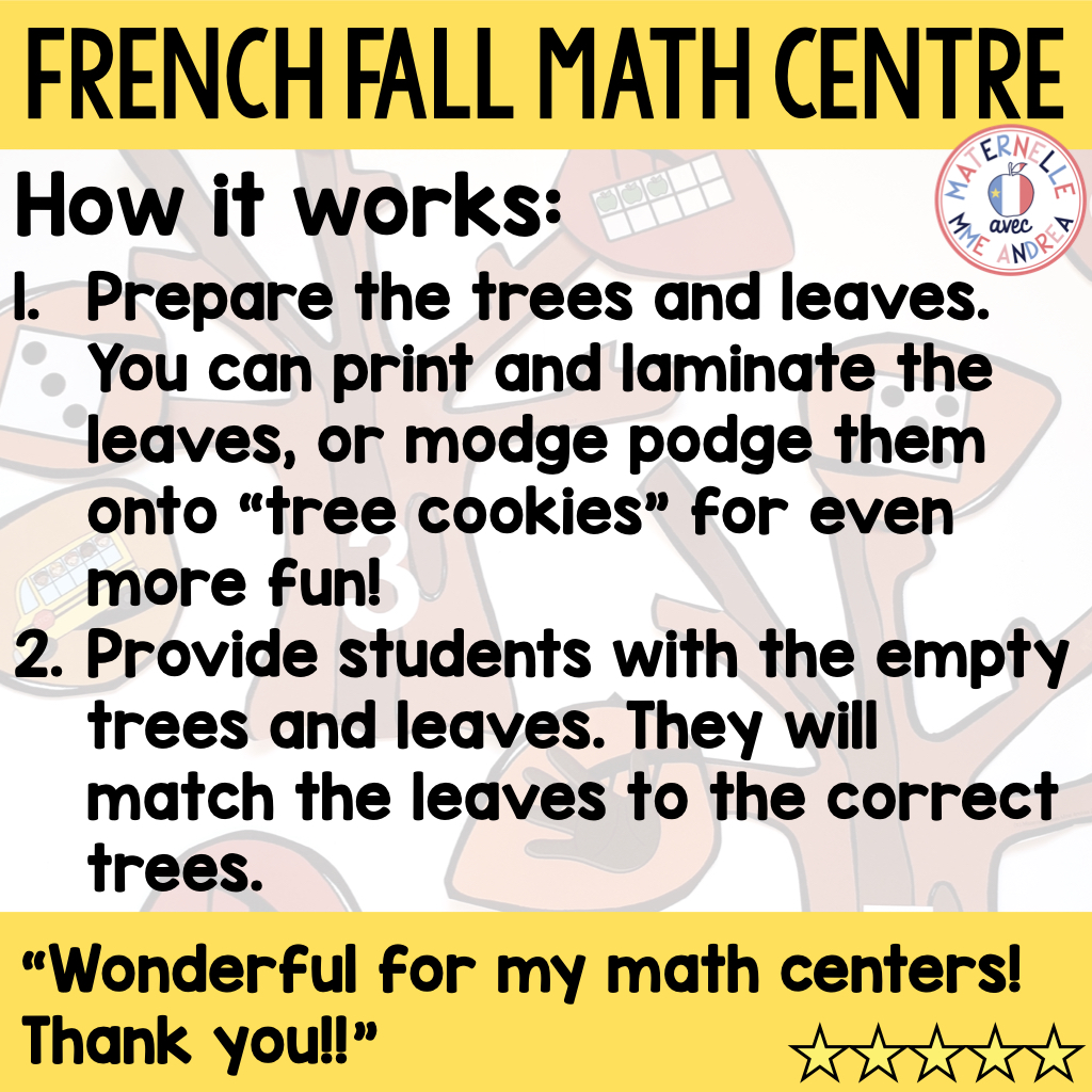 French Fall Number Sense Centre | Leaf Sorting Math Activity for Numbers 1–10 — image 2
