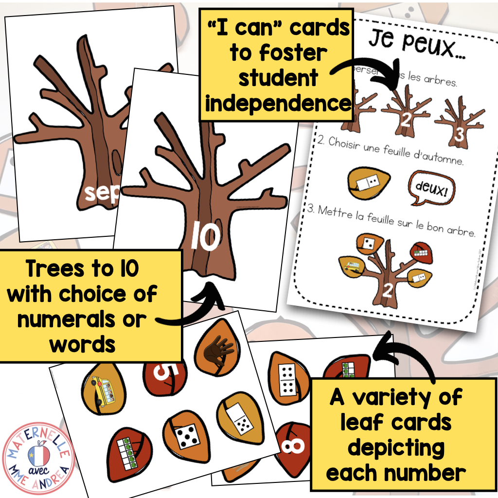 French Fall Number Sense Centre | Leaf Sorting Math Activity for Numbers 1–10 — image 3