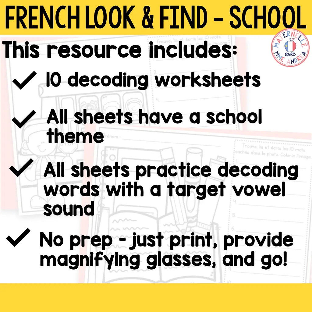 French Back to School Decoding Vowel Sounds Worksheets - La rentrée - 1$ DEAL — image 3