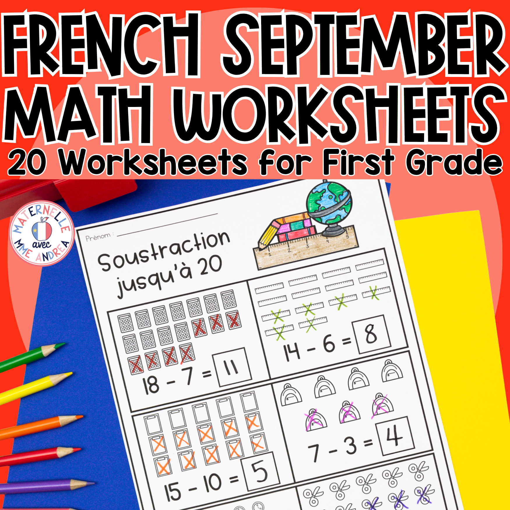 FRENCH First Grade No Prep Math Worksheets SEPTEMBER Grade 1 / Première année