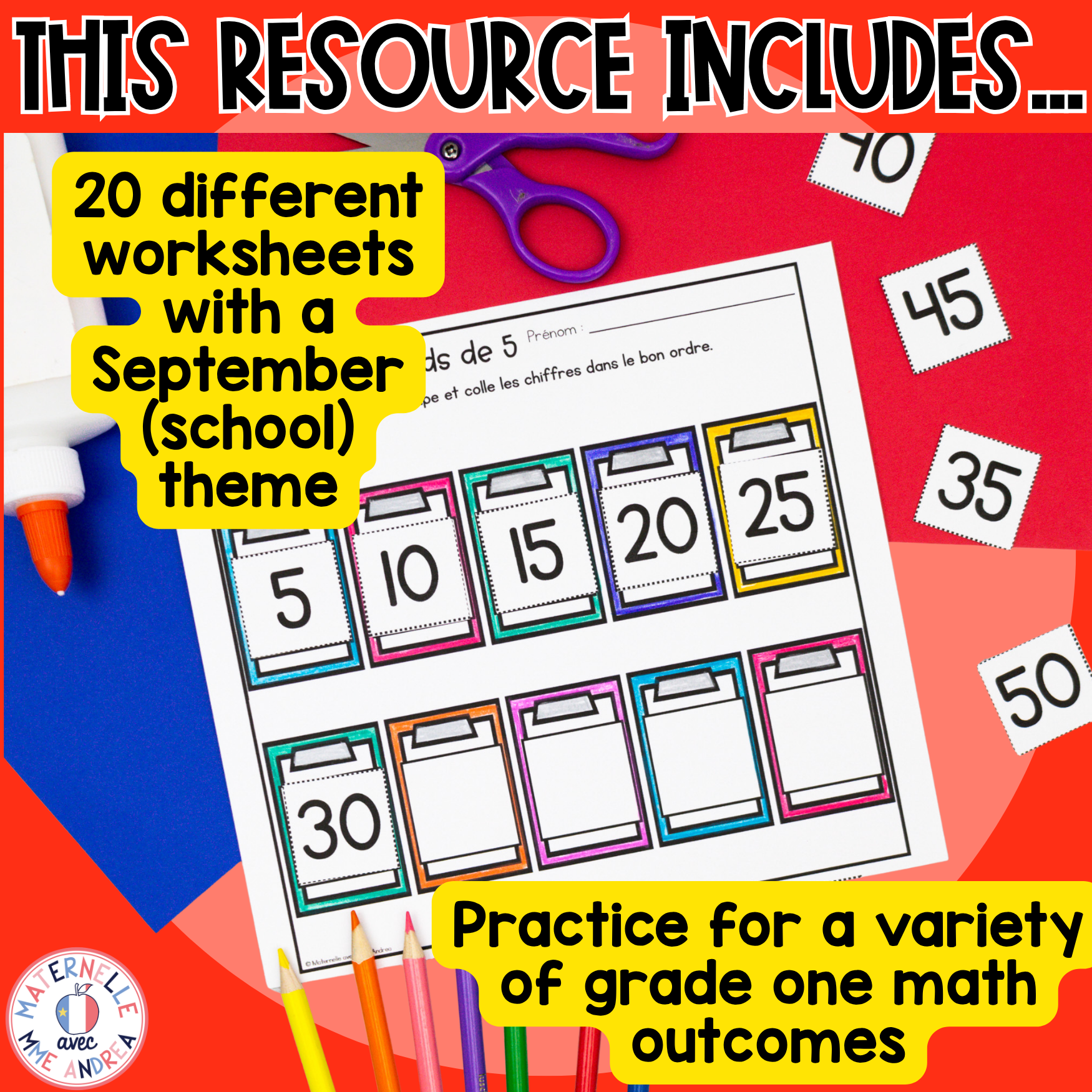 FRENCH First Grade No Prep Math Worksheets SEPTEMBER Grade 1 / Première année — image 2