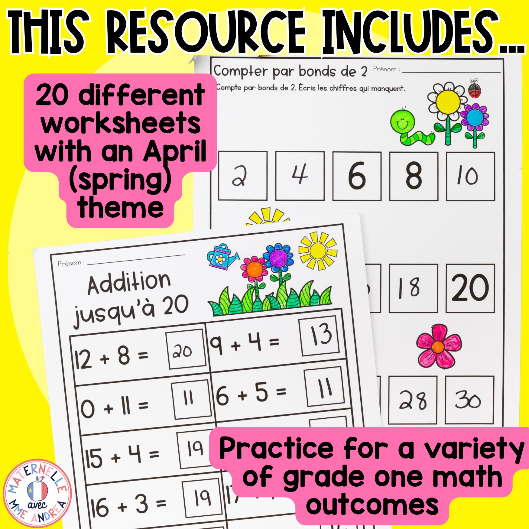 French Spring Worksheets | April Math Activities | 1st Grade Spring Math Sheets — image 2