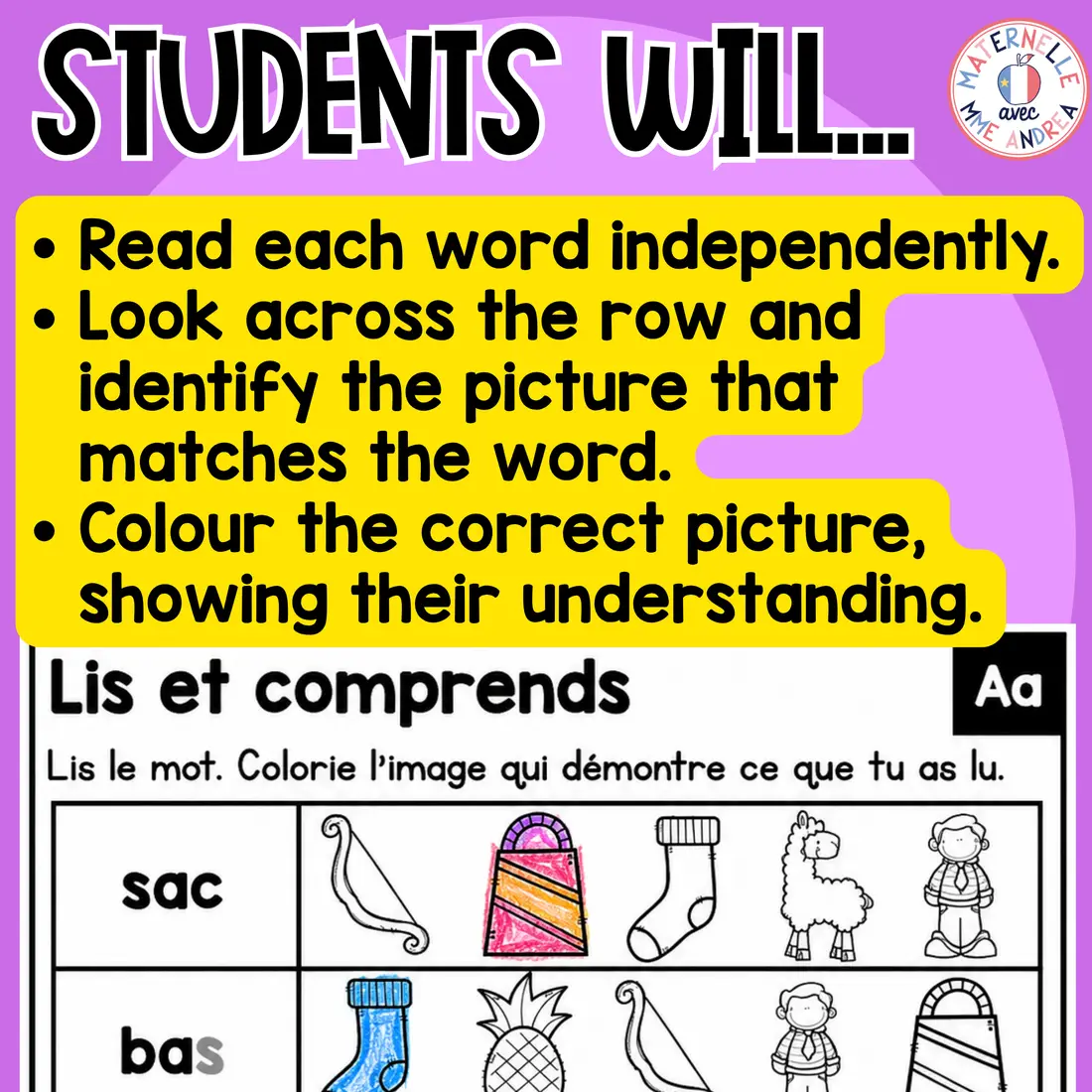 French Read and Colour Worksheets | Decoding by Sound | Vowels & Complex Sounds — image 4