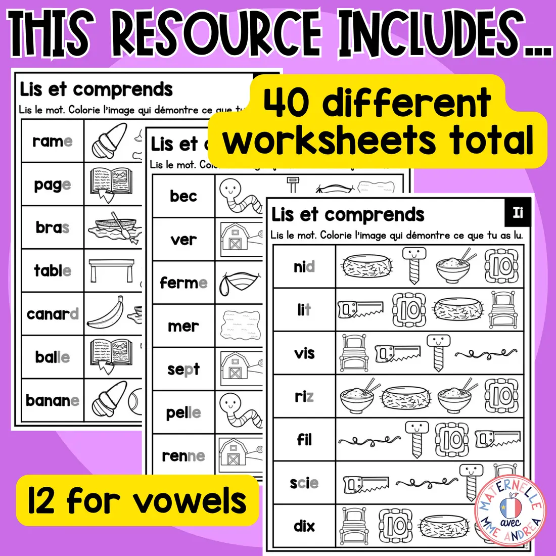 French Read and Colour Worksheets | Decoding by Sound | Vowels & Complex Sounds — image 2