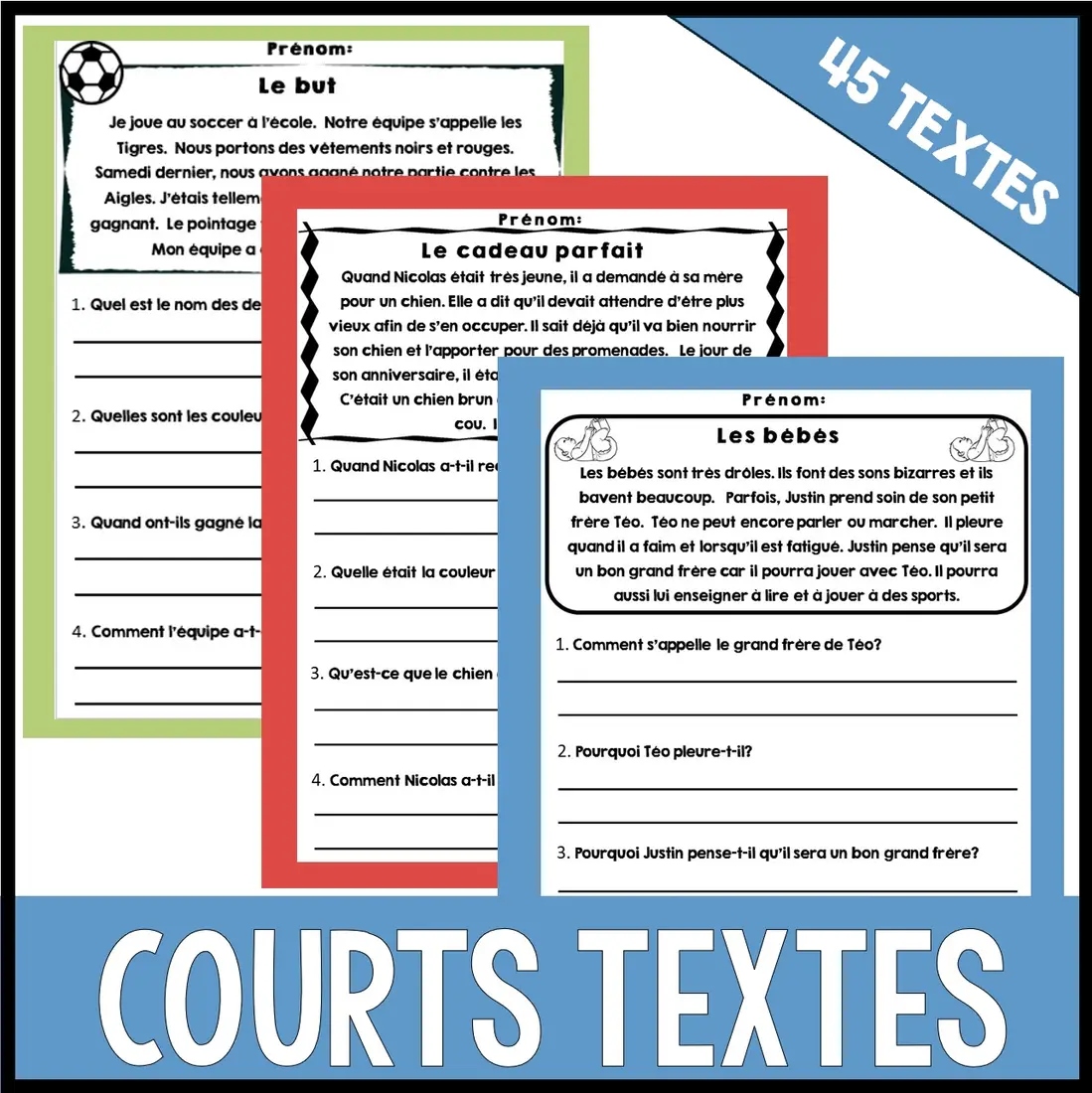 French Reading Comprehension COMPRÉHENSION de LECTURE - Automne/Fall, Hiver-Noël, St-Valentin, Pâques, Rentrée scolaire 45 textes — image 3