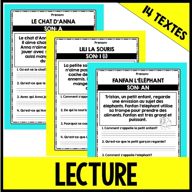 French Reading Comprehension Worksheets Grade 1 & 2  - Compréhension de lecture avec Sons variés — image 2
