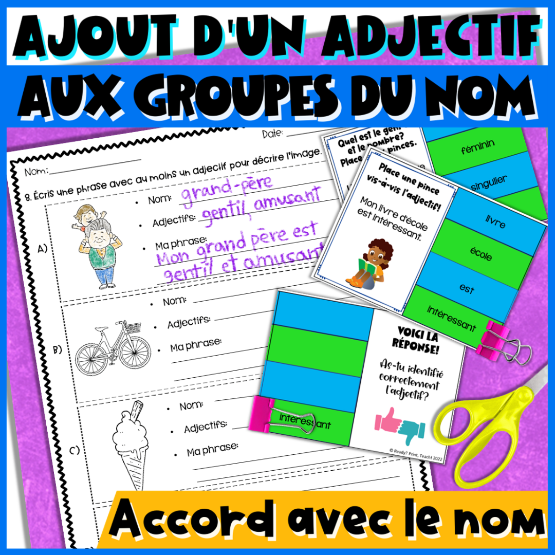 French Adjectives – Gender & Number Agreement | Worksheets, Google Slides & Task Cards — image 2