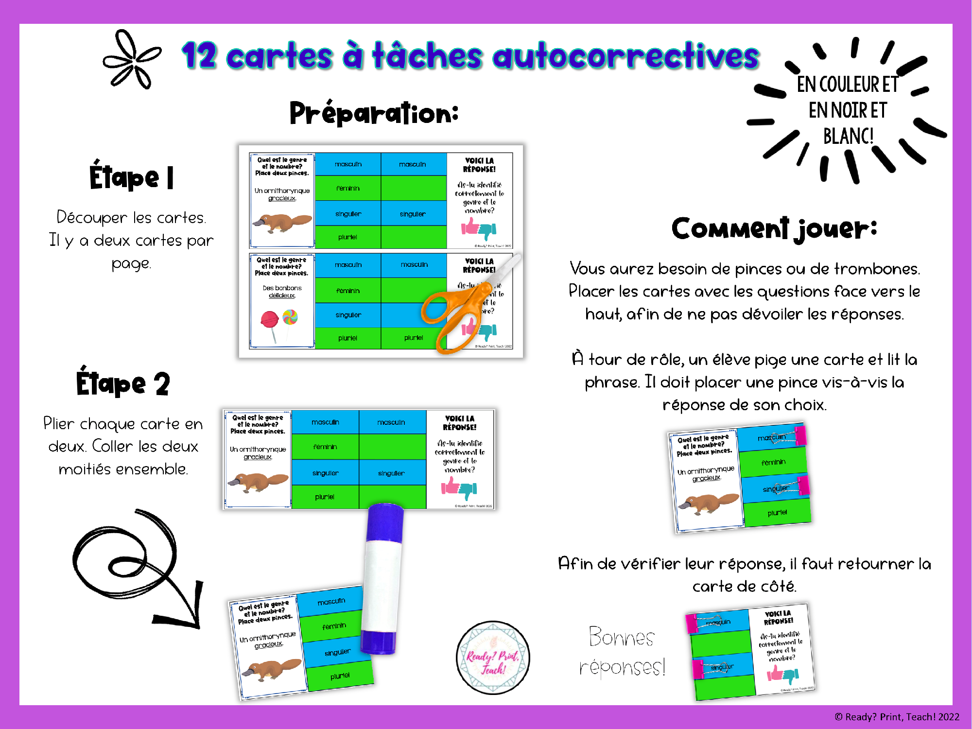 French Adjectives – Gender & Number Agreement | Worksheets, Google Slides & Task Cards — image 7
