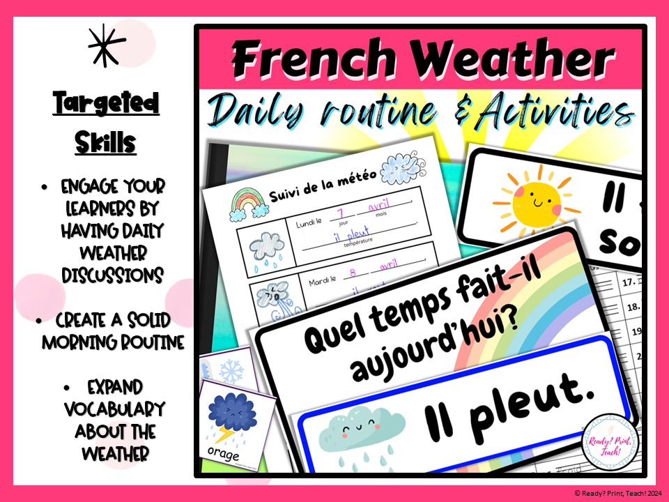 French Weather Morning routine Discussion Calendar Temperature Bulletin Board — image 5