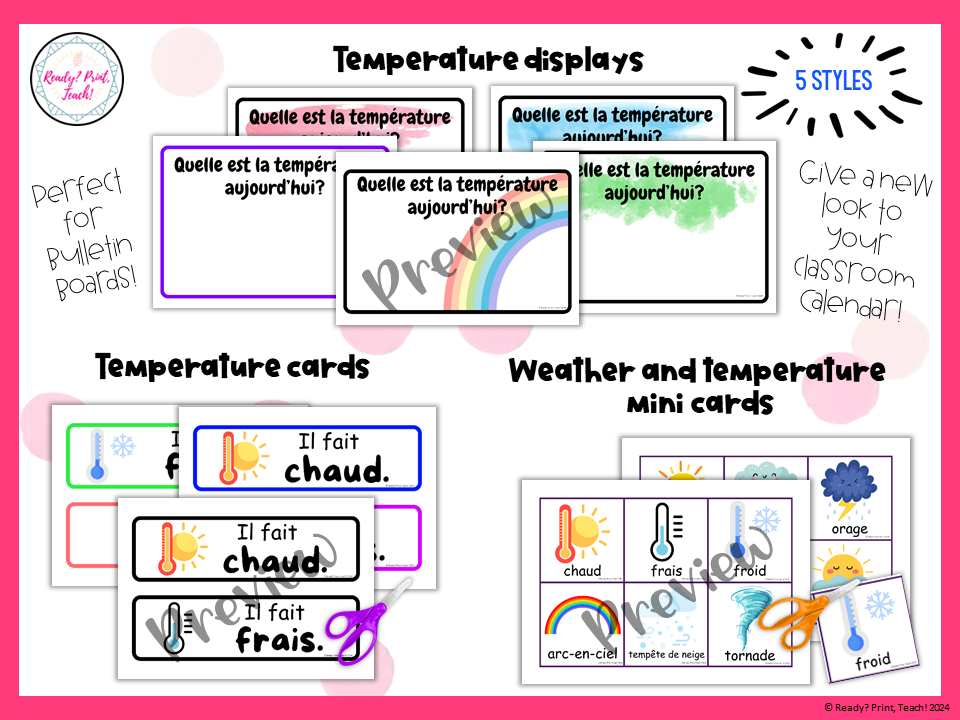 French Weather Morning routine Discussion Calendar Temperature Bulletin Board — image 7