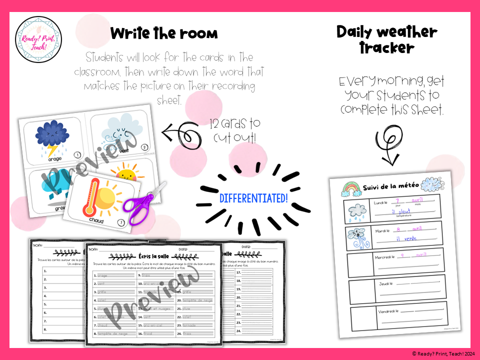 French Weather Morning routine Discussion Calendar Temperature Bulletin Board — image 8