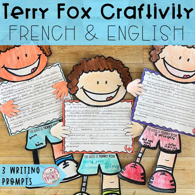 French and English Terry Fox Activity - Writing Prompts for Grades 1-5 (Craftivity)