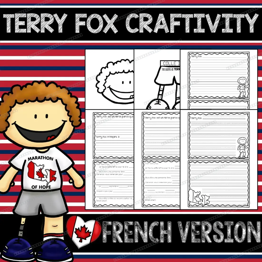 French and English Terry Fox Activity - Writing Prompts for Grades 1-5 (Craftivity) — image 3