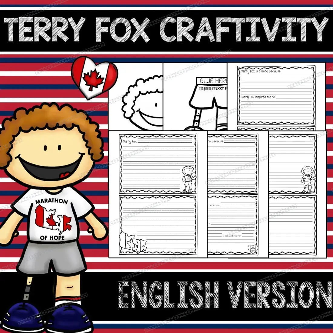 French and English Terry Fox Activity - Writing Prompts for Grades 1-5 (Craftivity) — image 4