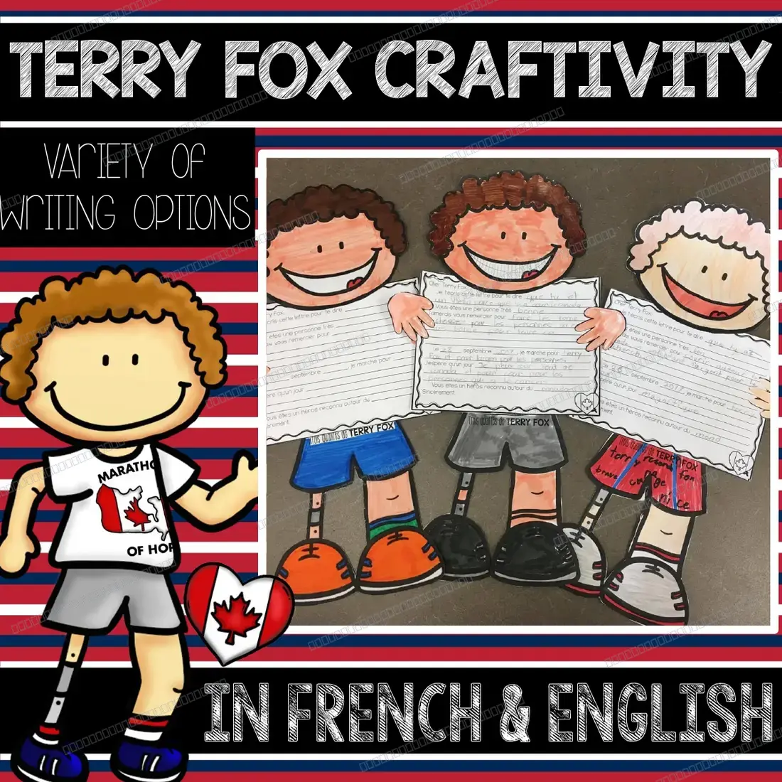 French and English Terry Fox Activity - Writing Prompts for Grades 1-5 (Craftivity) — image 2
