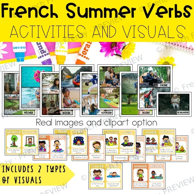 French Summer Verbs Activities and Vocabulary with Visuals - French Grammar - L'été — image 3