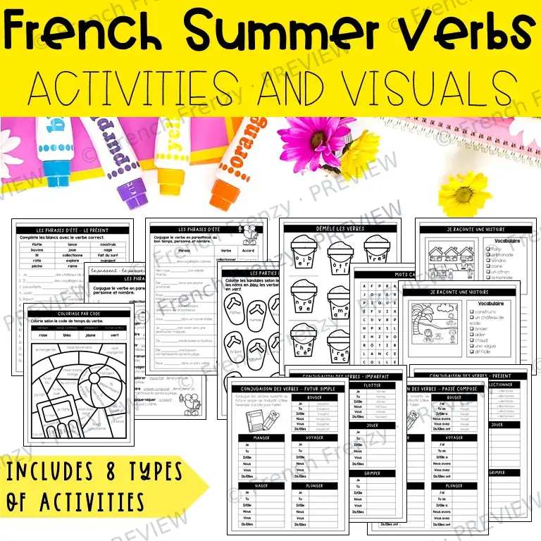 French Summer Verbs Activities and Vocabulary with Visuals - French Grammar - L'été — image 2