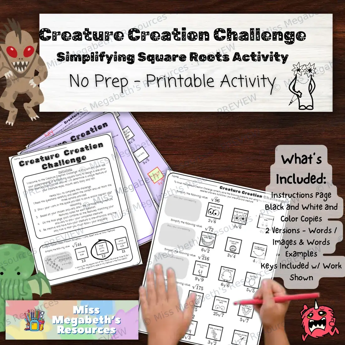 Creature Creation Challenge: Simplifying Square Roots Activity - No Prep Math Printable — image 2