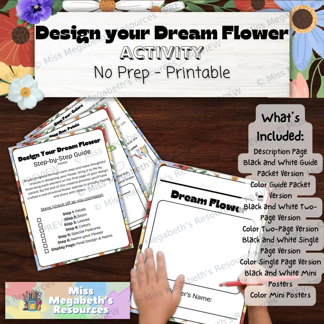 Design your Dream Flower Activity - Printable | Multiple Versions, B&W and Color Copies, etc — image 3